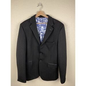 RNT23 Mens Blazer XXL EU54 Black Textured Jacket Modern Tailored Turkey 44R